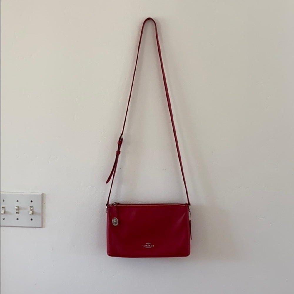 Coach red leather crossbody purse